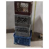 Lot of 4 Assorted Heavy-Duty Plastic Milk Crates