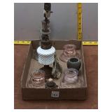 Glass Lamp Base & Pink Candle Holders