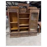 Vintage Ornate Carved Wood Triple-Section Hutch