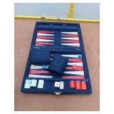Portable Vintage-Style Blue Corduroy Backgammon