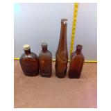 Lot of 4 Vintage Amber Glass Bottles