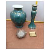 Elegant Teal & Gold Porcelain Vase Set with Unique