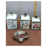 Floral Ceramic Canister Set & Signed Weldon Farrel