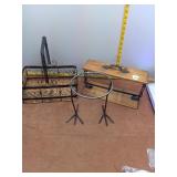Rustic Home Decor Trio: Wicker Basket, Wood Stand
