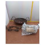 Decorative Woven Basket and Wrought Iron Style Sta
