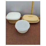 Tupperware Set of 3 - Tan & White Food Sto