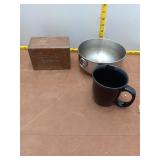 Shaw-Walker Wooden Recipe Box, Metal Bowl,