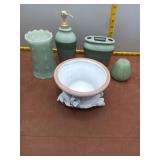 Chic Green Ceramic Bathroom Set & Decorative Candl
