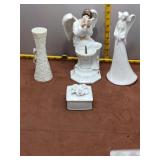 Elegant 4-Piece White Porcelain Angel & Rose Decor