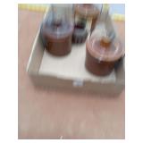 Rustic Brown Stoneware Crock & Red Glass Votive