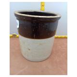 Two-Tone Stoneware Crock - Brown and Tan Glazed