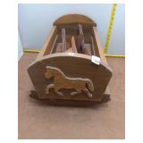 Wooden Rocking Doll Cradle with Horse Silh