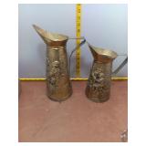 Pair of  Embossed Brass Jugs