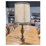Brass-Toned Table Lamp with Large Drum Shade