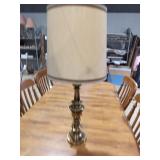 Brass-Toned Table Lamp with Large Drum Shade
