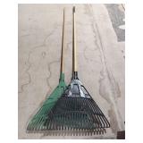 Pair of Plastic Leaf Rakes with Wood Handles
