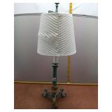 Vintage Ornate Green Metal Table Lamp with Pleated