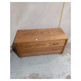 Vintage Oak Two-Drawer Storage Chest on Casters
