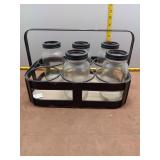 Rustic 5 Jar Mason Glass Caddy with Metal & Wood C