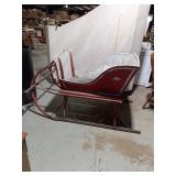 Vintage Hand-Painted Red and White Wooden Sleigh