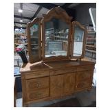 Vintage-Style Ornate Triple Mirror Dresser