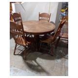 Classic Oak Pedestal Dining Table with 6 Pressback