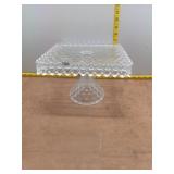 Vintage Square Pressed Glass Pedestal Cake Stand -