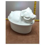 Charming Vintage White Ceramic Pig Casserole Dish
