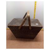 Vintage-Style Dark Woven Wicker Picnic Basket