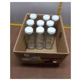Set of 9 Clear Glass Storage Bottles with White Li