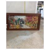 Vintage Autumn Covered Bridge Framed Landscape Pai