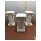 Set of 3 Classic White Ionic Column Pedestal Stand