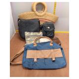 Assorted Handbag Lot: Straw Tote, Crossbody Bags