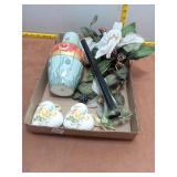 Vintage Limoges Poppy Vase, Glass Trumpet Vase & F