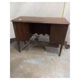 Vintage Dark Wood Desk with Dual Side Cabinets & T