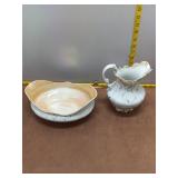 Antique Wellsville China Pitcher and Wash Basin