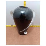 Large Modern Black Art Glass Vase with Ribbon