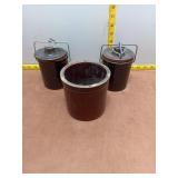 Brown Stoneware Jar & Crock Trio with Wire bale