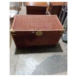 Large Vintage Woven Wicker Storage Trunk with Bras