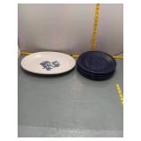 Pfaltzgraff Yorktowne Platter & Blue Plates