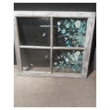 Vintage 4-Pane Wood Window w/ Floral Art