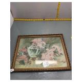 Vintage Floral Still Life Painting, Gold Frame