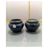 Blue Glazed Ceramic Planters, Set of 4