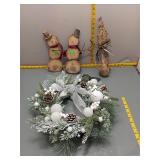 Christmas Decor Set - Wreath & Wood Snowmen