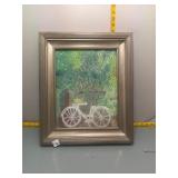 Framed Oil Painting - White Bicycle Garden