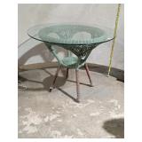 Vintage Wicker & Glass Round Patio Table