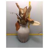 Handmade Pottery Vase w/ Dried Magnolia Leaves