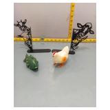Metal Cow Bookends, Toy Chicken & Fish Figure