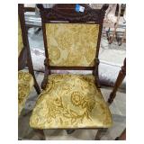 Carved Wood Armchair - Gold Floral Upholstery
