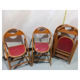 Wooden Folding Chairs w/ Red Upholstered Seats